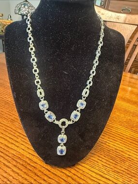 Elegant Silver Necklace with Blue Gemstone Accents